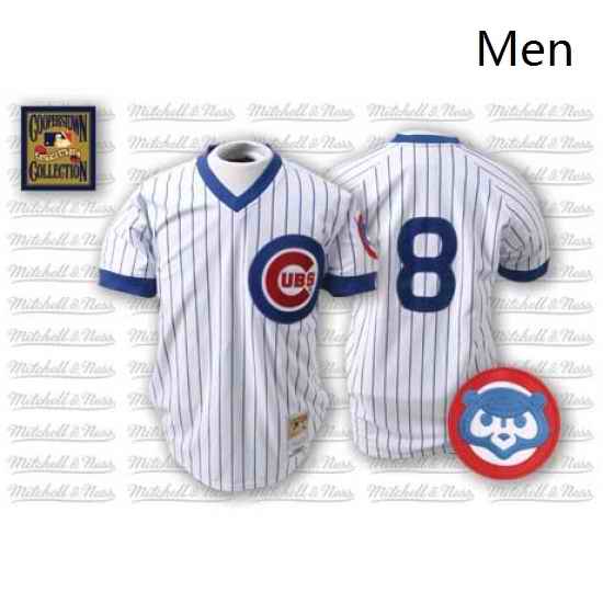 Mens Mitchell and Ness Chicago Cubs 8 Andre Dawson Replica WhiteBlue Strip Throwback MLB Jersey